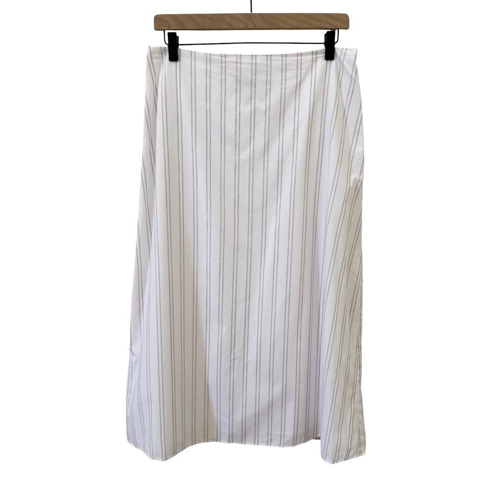 TWP The A-Line Cotton Skirt Stripe in White/Wine Size 6 - Picture 4 of 8